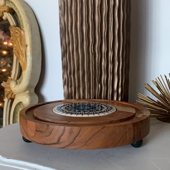 Flower Power Goodwood Cheese Tray pedestal tile wooden Mexican style boho‎ - Picture 10 of 12